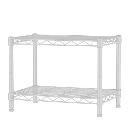 SINGAYE Small Wire 2 Shelves Pantry Metal Shelf Floor Organizer Under Desk - color: White, size: 2-Tier 11.8"D X 17.3"W X 12.2"H
