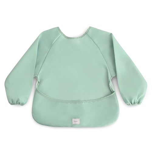 mushie Long Sleeve Baby Bib | Water Resistant Adjustable Fit - color: Roman Green