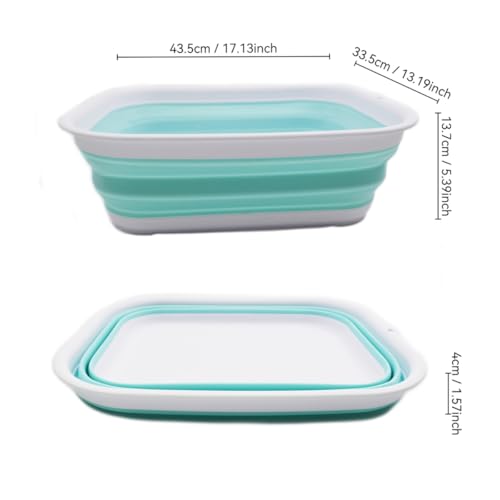 SAMMART 12L (3.17 Gallon) Collapsible Tub - Foldable Dish Tub - Portable Washing Basin - Space Saving Plastic Washtub (1, White/Lake Green) - color: White/Lake Green