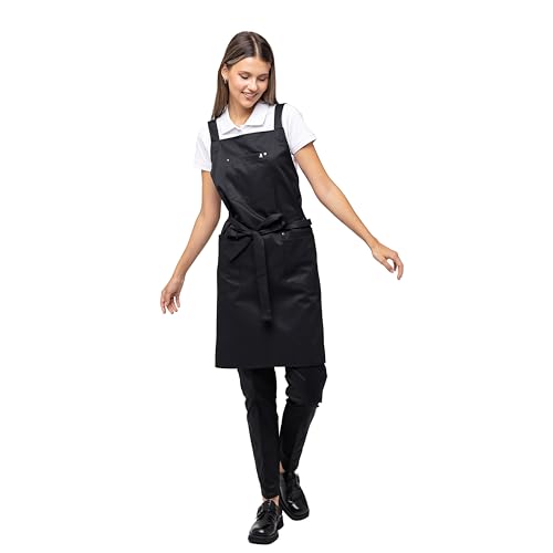 Aquasafe Water-Repellent Cross-Back Bib Apron - Unisex One Size - color: Black