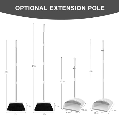Broom and Dustpan Set, 52" Adjustable Handle Broom, White - color: Broom-white