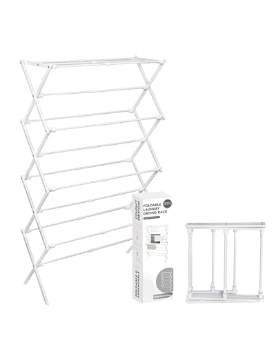 ZOES HOMEWARE 4-Tier Clothes Drying Rack, 4ft High Foldable Drying Rack Clothing for Indoor & Outdoor, Portable Collapsible Laundry Dryer for Laundry Room and Apartment, White 29" L x 49" H x 11.5" W - color: White