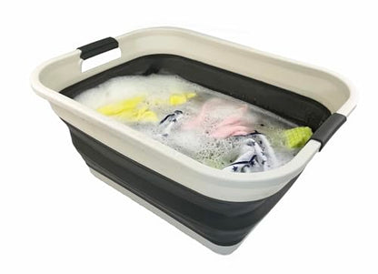 SAMMART 41L (10.8 gallons) Collapsible Plastic Laundry Washing Tub/Basket-Foldable Pop Up Storage Container/Organizer-Portable Hamper(1, Grey/Washed Black) - color: Grey/Washed Black
