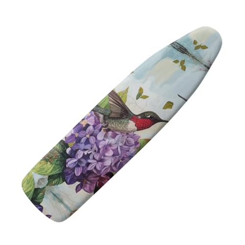 Hummingbird Table Top Ironing Board Cover and Pad with Standard Size, Fits Small, Mini, Standard Board, Soft Fabric Purple Floral Iron Replacement Cover - color: Hummingbird Purple Floral