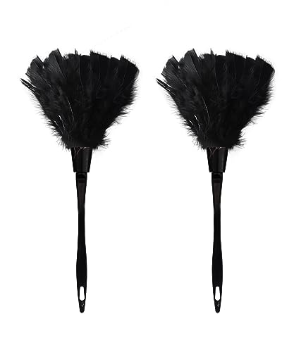 Turkey Feather Dusters for Cleaning Home Blinds Kitchen car Office, Eco-Friendly Reusable （2 pcs Black） - color: Black