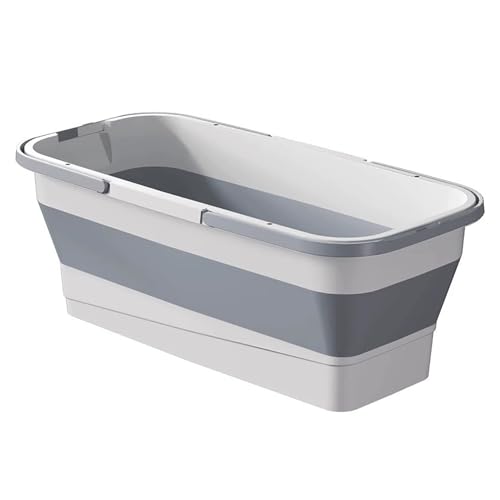 Large Collapsible Mop Bucket - 19L 5.1 Gallon Rectangular Foldable Bucket with Dual Handles & Reinforced Base for House Cleaning/Car Washing/RV Accessory - color: White Grey, size: 19 L