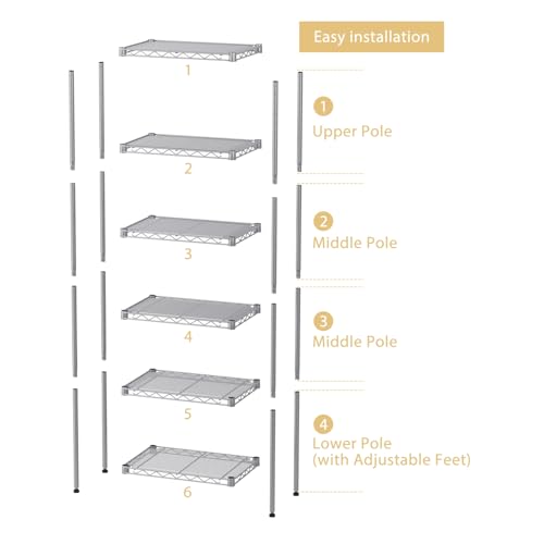 SINGAYE Metal Shelves Wire Shelving Storage Standing Adjustable Shelf Unit - color: Grey, size: 6 Tier 10" D x 16" W x 63" H