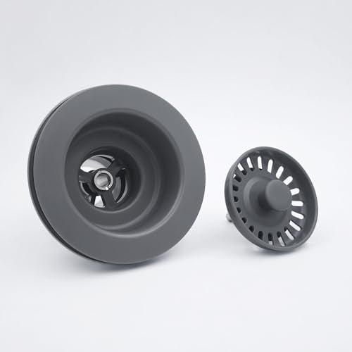 3-1/2 Inch Polymer Urban Gray Sink Drain Assembly with Basket Strainer and Stopper for Quartz, Granite or Fireclay Kitchen Sinks - color: Urban Gray