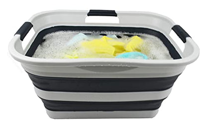 SAMMART 30L(8 gallon) Collapsible Plastic Laundry Basket - Foldable Pop Up Storage Container/Organizer - Space Saving Hamper/Basket - Water Capacity 24L(6.3 gallon) (1, Grey/Slate Grey) - color: Grey/Slate Grey