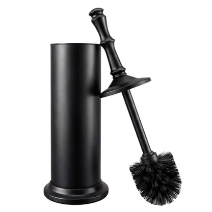 ROLABAM Toilet Bowl Brush and Holder Set, Heavy Duty Anti-Tip Metal Base, Rustproof Freestanding Toilet Bowl Brush with Long Handle & Splash Guard, Modern Bathroom Cleaning Accessories - color: Black-2