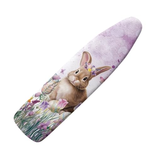 Bunny Tulip and Easter Eggs Ironing Board Cover and Pad with Elastic Edge and Hook and Loop Fasteners Scorch Resistant Iron Board Accessories for Easter - color: Bunny Tulip