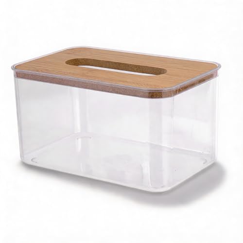 Tissue Box Cover Rectangular, Minimalist Large Capacity Decorative Tissue Box Holder, Dryer Sheet Holder for Home Living Room Dining Room (Medium Transparent)