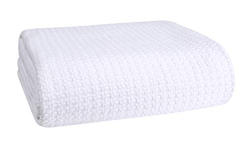Elvana Home 100% Cotton Bed Blanket, Breathable Bed Blanket Twin Size, Cotton Thermal Blankets Twin, Perfect for Layering Any Bed for All Season, White - color: White, size: Twin (60 in x 90 in)