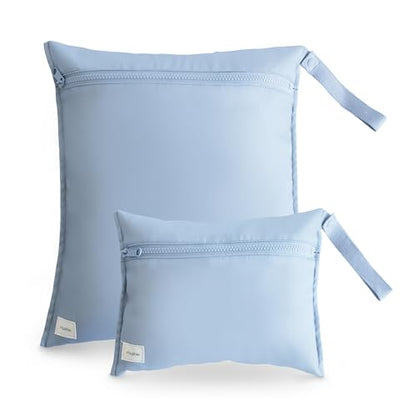 mushie Water Resistant Wet Bags | Large & Small Reusable Storage Bag for Baby Items and Travel | Zippered Pockets with Handle | Machine Washable, Set of 2 (Tradewinds) - color: Tradewinds