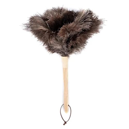 YF-ANEN Dust Artifact Ostrich Feather Duster, Natural Ostrich Feather with Wooden Handle and Eco-Friendly Reusable Duster Cleaning Supplies, Brown