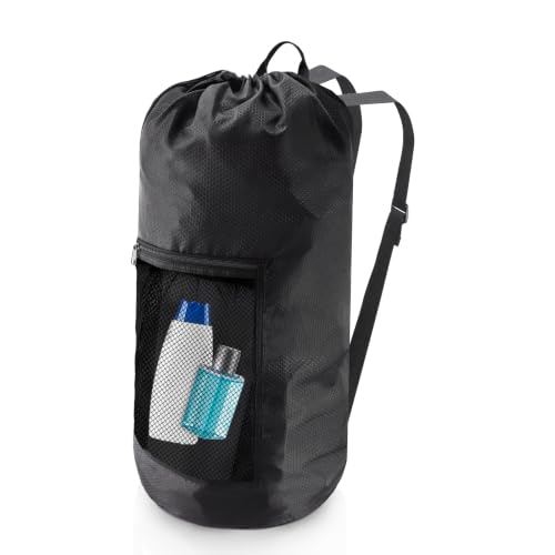 Laundry Bag Backpack,Olosar Extra Large Travel Laundry Bag with Mesh Pocket & Adjustable Shoulder Straps,Dirty Clothes Travel Bag for College Students Dorm,Apartment(Black) - color: Black, size: 1Pack