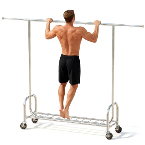 Heavy Duty Rolling Clothing Rack with Wheels, 530LBS Garment Storage Rack - color: Stainless Steel