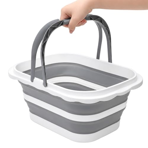 Cididu 2 Pack Collapsible Tub with Handle, Rectangular Handy Basket/Bucket, 8.5L Portable Outdoor Picnic Basket Crater, Foldable Camping Sink, Wash Basin for Washing Dishes, Hiking and Home