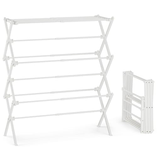 Foldable Clothes Drying Rack, Reinforced Joints, White - color: White, size: 29"W x 12"D x 35.5"H