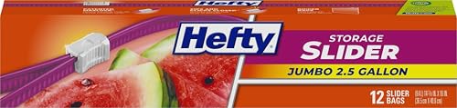 Hefty Slider Jumbo Storage Bags, Extra Large 2.5 Gallon Size, 12ct - size: 12 Count (Pack of 1)