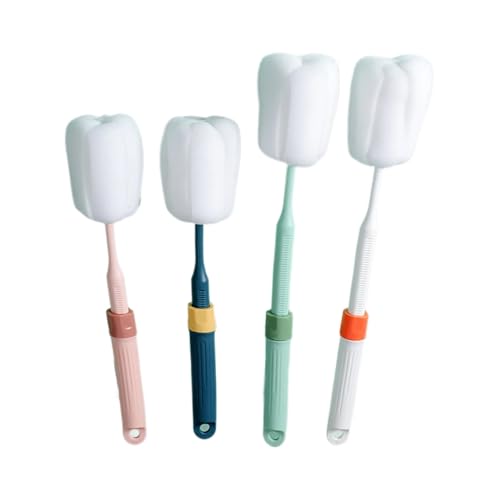 Dishwashing Foam Sponges Brush Telescopic Long Handle Scrubbing Brushes Clean Dishes, Sinks,Cookware,Coffee Glasses Pot Milk Cup Mugs Wine Bottle (4pcs) - size: 4 Sponge Brush