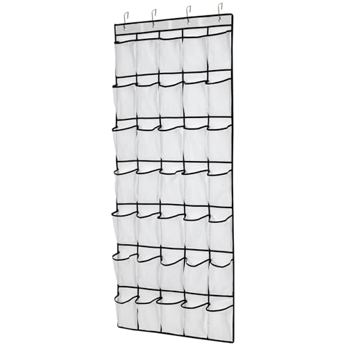 35 Pocket Over Door Shoe Organizer with 4 Metal Hooks（White） - color: white, size: 66.9" x 27"