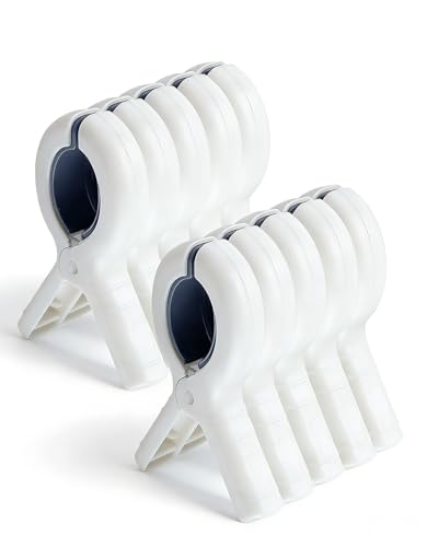 10 Pack Beach Towel Clips Heavy Duty Large Beach Essentials Chair Pool Clip - color: White