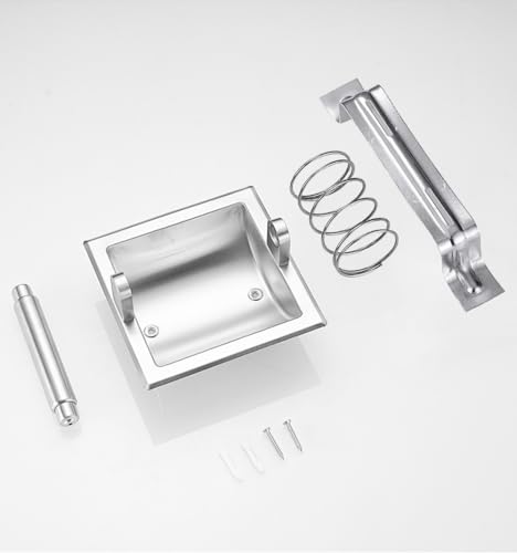 Recessed Toilet Paper Holder Brushed Nickel in Wall Toilet Roll Holder for Mega Roll Metal Bathroom Tp Hanger Storage in Cabinet for Small Spaces Durable Space Saving Design with Mounting Bracket - color: Brushed Nickel