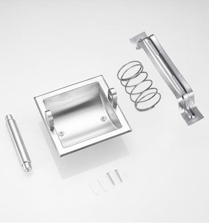Recessed Toilet Paper Holder Brushed Nickel in Wall Toilet Roll Holder for Mega Roll Metal Bathroom Tp Hanger Storage in Cabinet for Small Spaces Durable Space Saving Design with Mounting Bracket - color: Brushed Nickel