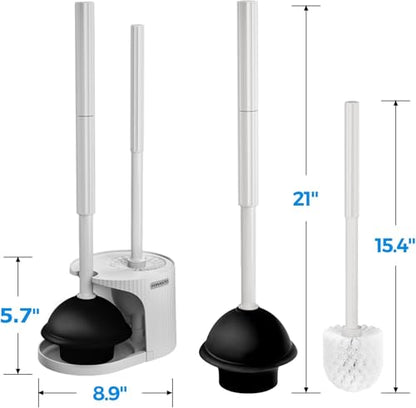 FORASTO 2Pack 2 in 1 Toilet Plunger and Brush Set,Extended Handle Plunger,Toilet Bowl Brush Plunger Set,Bathroom Cleaning Tools,Cleaning Brush,Toilet Brush Plunger Combo,Cream Grey（21inch） - color: Cream Grey, size: 2Pack