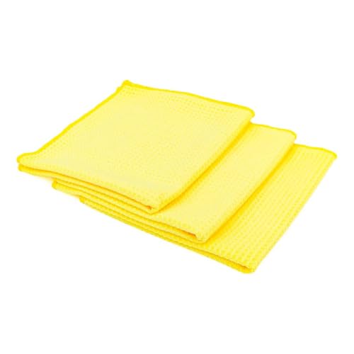 The Rag Company - Standard Waffle Weave Microfiber Towels (3-Pack) Detailing, Window, Glass and Drying, Wax & Polish, Lint-Free, Streak-Free, 370gsm, 16in x 16in, Yellow - color: Yellow, size: 16in x 16in