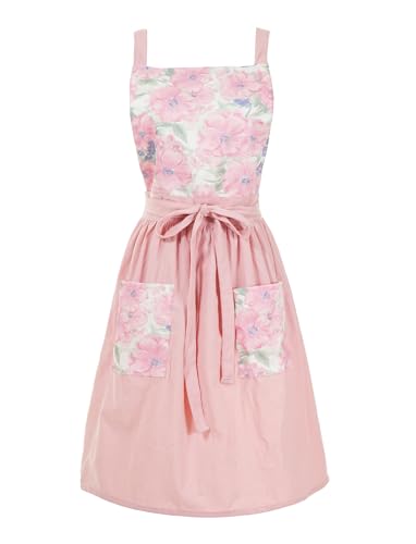 Pinknoke Vintage Pinafore Aprons for Women with Pockets for Kitchen - color: Peach Pink