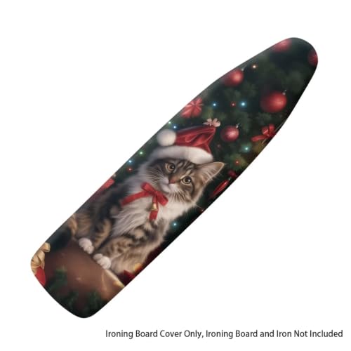 Flashideas Christmas Cat Ironing Board Cover and Pad Standard Size Ironing Board Cover and Pad Ventilate Extra Wide Ironing Pad for Table Modern Design - color: Christmas Cat