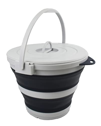 SAMMART 10L (2.64Gallon) Collapsible Fishing Bucket with Locking Lid - Portable Plastic Water Pail - Space Saving Outdoor Waterpot - Trunk Organizer for All Types of Vehicles (Grey/Slate Grey) - color: Grey/Slate Grey