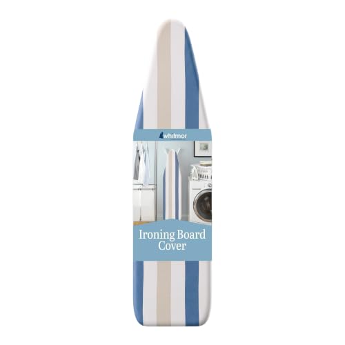 Whitmor Ironing Board Cover and Thick Fiber Pad, Fits 15 x 54 in - color: Stripe Blue and Ivory, size: 54x15 Inches