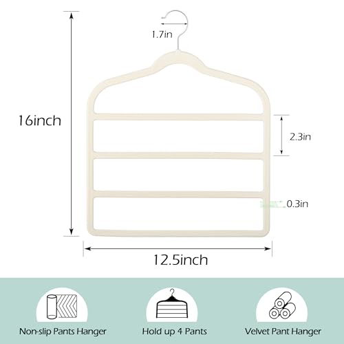 Velvet Pant Clothes Hanger Space Saving Non Slip Hanger Jean Slack Hangers - color: Beige