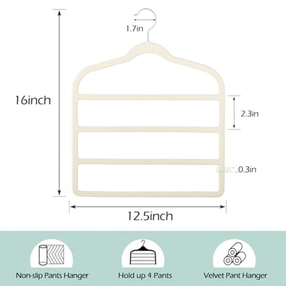 Velvet Pant Clothes Hanger Space Saving Non Slip Hanger Jean Slack Hangers - color: Beige