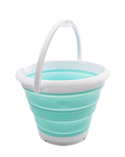 SAMMART 10L (2.64Gallon) Collapsible Fishing Bucket - Foldable Round Tub - Portable Plastic Water Pail - Space Saving Outdoor Waterpot - Trunk Organizer (1, White/Lake Green) - color: White/Lake Green