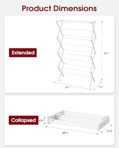 Sakugi Foldable 4-Tier Clothes Drying Rack 50.0" H with Non-Slip Feet - color: White, size: 4 Tier Standard
