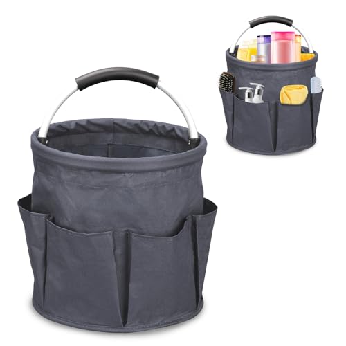 17L Portable Cleaning Bucket Organiser, 6 Pockets Foldable Cleaning Caddy with Handle Wearable Cleaning Caddy Bag for Outdoor Camping Garden Harvest Basket Home Bathroom Storage (Dark Gray) - color: Dark Gray