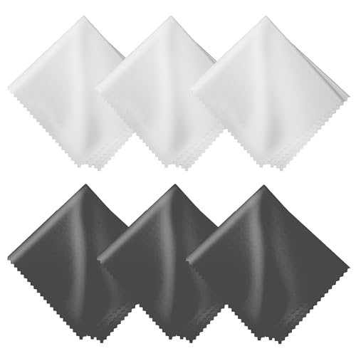 Microfiber Cleaning Cloths 6 Pack – 6x7 Inch Lint‑Free Lens & Screen Cleaner – Eyeglass Camera Phone Tablet TV Cloth – Reusable Scratch‑Free Streak‑Free – 3 Dark Grey & 3 White Individually Wrapped