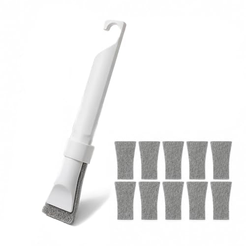 Crevice Cleaning Brush with 10 Replacement Scouring Pads, Deep Detail Scrubbing Tool for Window Track, Sliding Door Rail, Tile Grout, Shower - color: Gray Brushes+10 Clothes