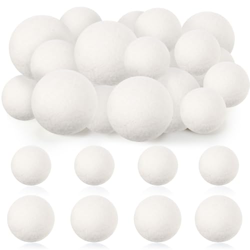 24 Pack Wool Dryer Balls, 3.15'', 2.4'' Reusable Laundry Balls Wool Balls Natural No Lint Fabric Softener Balls for Clothing Wrinkles (White) - color: White
