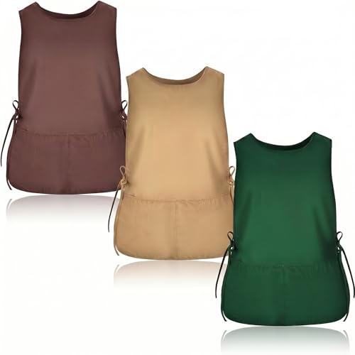 TFTAFAN Cobbler Apron Unisex Waterproof Apron with 2 Deep Pockets Art Smock for Painting Cleaning Artiest Apron work kitchen - color: Coffee & Khaki & Green