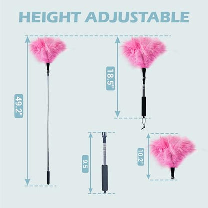 Feather Duster Extendable 22–47 Inch, Long Handle Duster for High Ceilings & Ceiling Fans, Natural Ostrich Feather Duster for Furniture, Blinds Cobweb Cleaning (Pink) - color: Pink