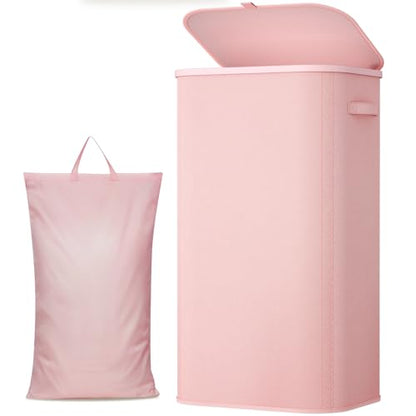 Lifewit 105L Large Laundry Hamper with Lid, Removable Inner Bag, Pink - color: Pink, size: 105L