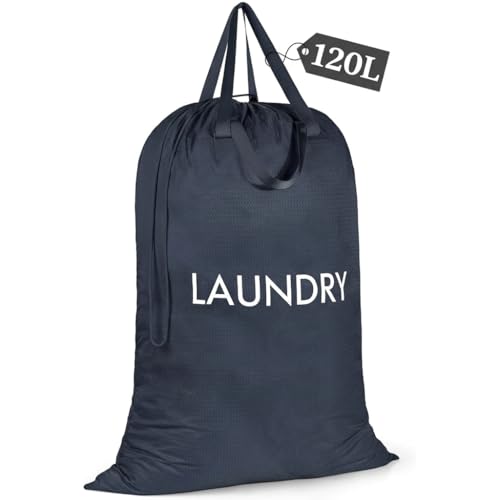 120L Heavy Duty Laundry Bag with Shoulder Handles,Dirty Clothes Storage Bag - color: (Laundry) Navy Blue