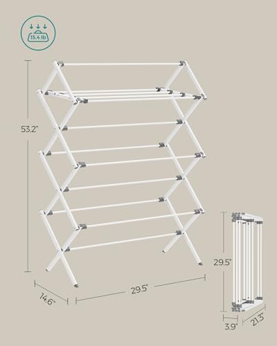 SONGMICS Foldable Clothes Drying Rack, 29.5 x 14.6 x 53.1 Inches - color: White, size: 29.5" W