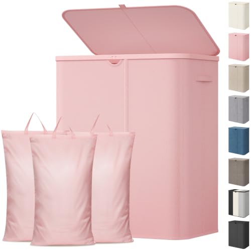 Lifewit 185L 3 Section Laundry Hamper with Lid, Laundry Basket, Pink - color: Pink, size: 185L