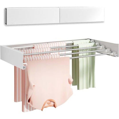 Wall Mounted Clothes Drying Rack 31.5 Inches,Clothes Drying Rack Wall Mounted,Collapsible Hanging Racks for Laundry,Foldbale Laundry Drying Rack Wall Mount with Wall Template, 5 Rods, White - size: 31.5"